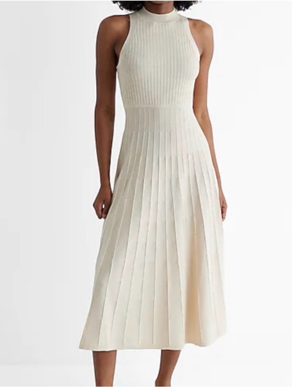 Express Cream Knit Pleated Midi Dress